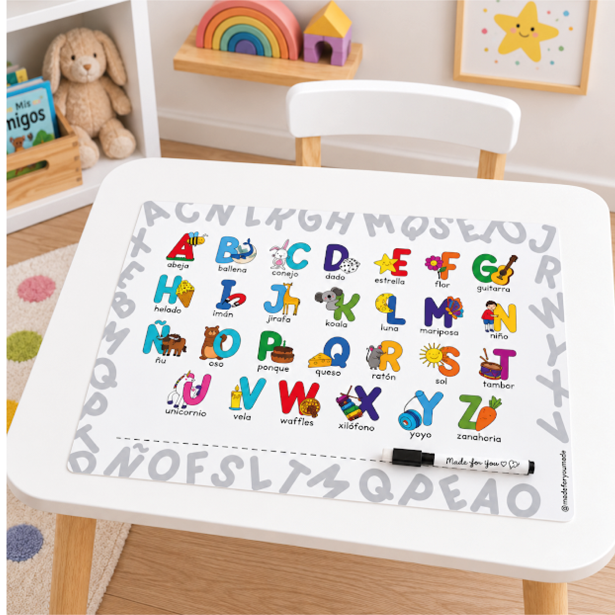 INDIVIDUALES ABECEDARIOS INFANTIL PARA ESCRIBIR - INGLES Y ESPAÑOL - LAVABLE - Imagen 2