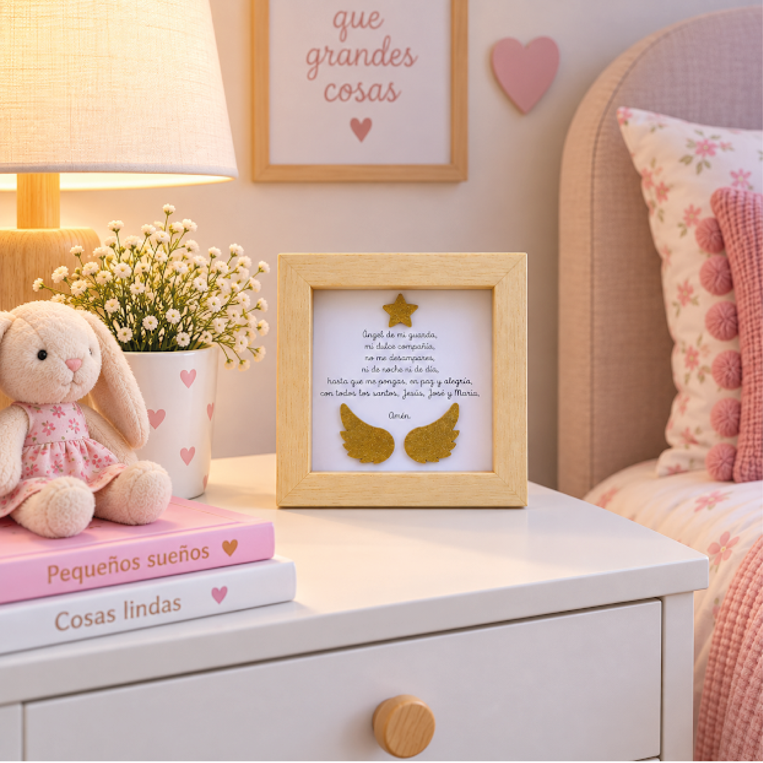 CUADRO INFANTIL CON LA ORACIÓN DEL ÁNGEL DE LA GUARDA MARCO EN MADERA - Imagen 4